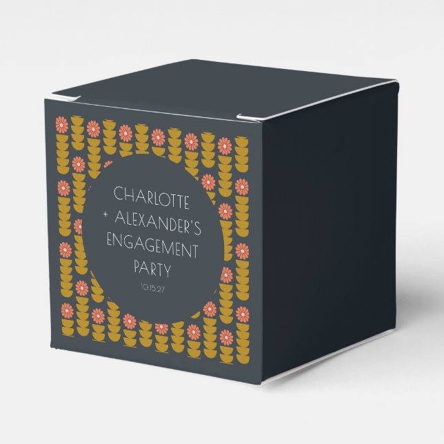 Groovy Retro 70s Floral Custom Engagement Party  Favor Box (Front Side)