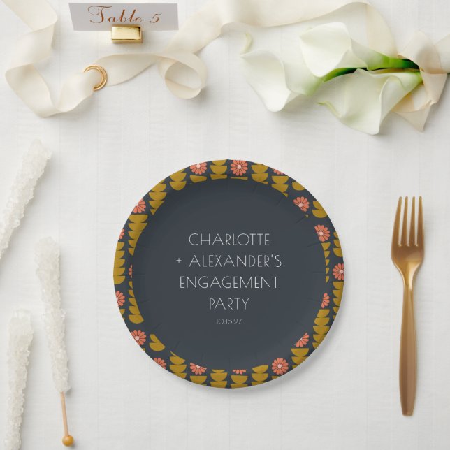 Groovy Retro 70s Floral Custom Engagement Party  Paper Plate (Wedding)