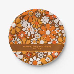 Groovy Retro 70s Floral Personalized Paper Plate