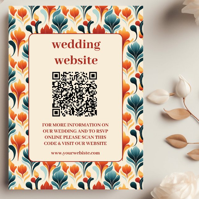 Groovy Retro 70s Floral Wedding Qr code Enclosure Card (Creator Uploaded)