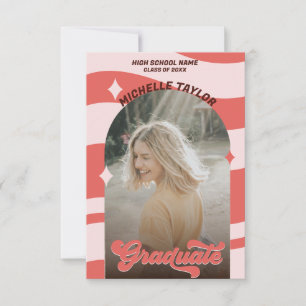 Groovy Retro 70s Graduation Pink Red Vintage Arch Invitation