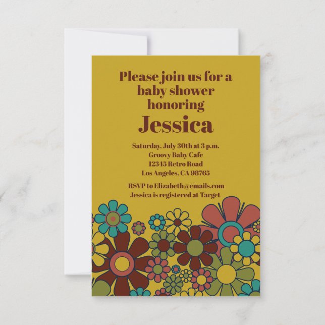 Groovy Retro 70s Here Comes the Son Baby Shower Invitation (Back)