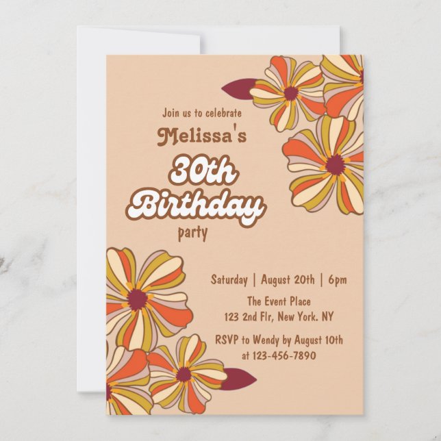 Groovy Retro 70s Hippie Flower 30th Birthday  Invitation (Front)