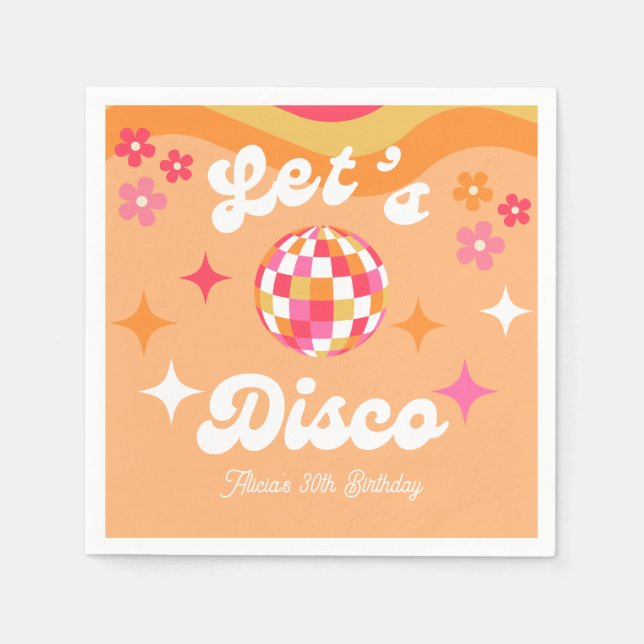 Groovy Retro 70s Let's Disco Any Age Birthday Napkin (Front)