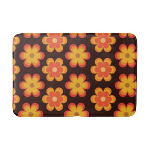 Groovy Retro 70s Orange and Yellow Flowers  Bath Mat