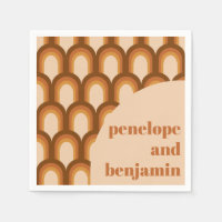 Groovy Retro 70s Pattern Brown Custom Name Wedding