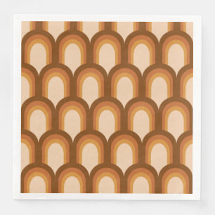 Groovy Retro 70s Pattern Design in Brown Wedding   Napkin