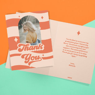 Groovy Retro 70s Peach Graduation Thank You Card