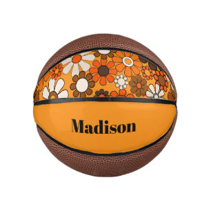 Groovy Retro 70s Personalized for Her Floral Mini Basketball
