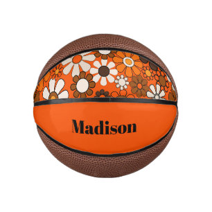 Groovy Retro 70s Personalized for Her Floral Mini Basketball