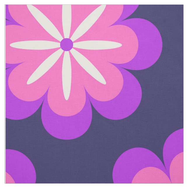 Groovy Retro 70s Purple Pink Flowers Pattern Fabric (Swatch)