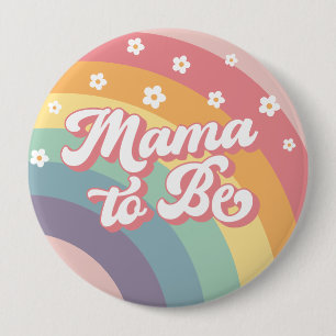 Groovy Retro 70s Rainbow Baby Shower 4 Inch Round Button
