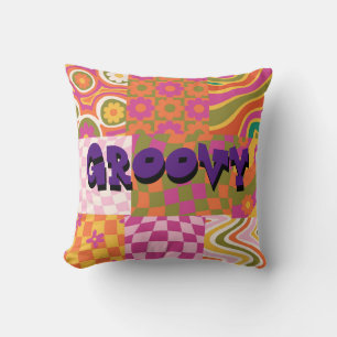 Groovy Retro 70's Style Throw Pillow Personalize