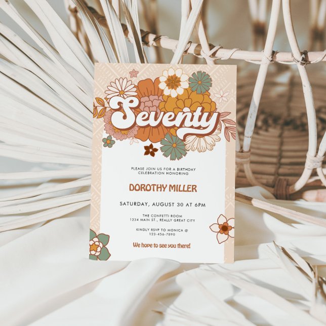 Groovy Retro 70th Birthday Party Invitation (70th Birthday Party Invite)
