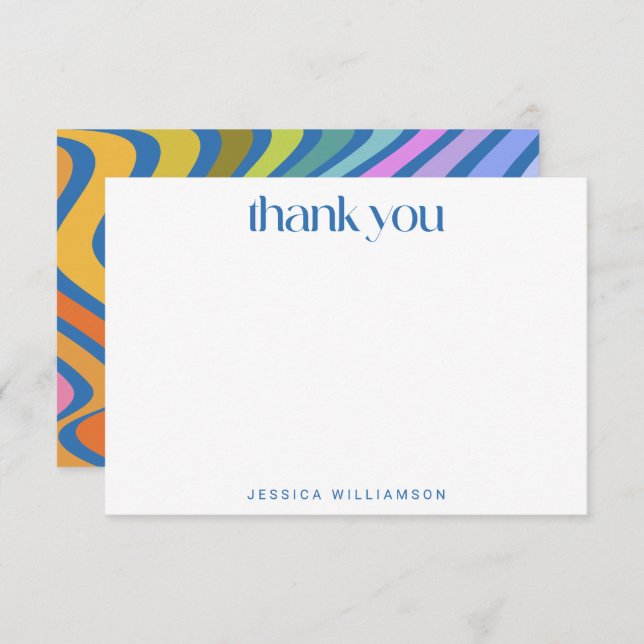 Groovy Retro Abstract Blue Custom Bridal Shower Thank You Card (Front/Back)