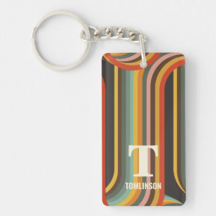 Groovy Retro Abstract Lines Monogram Keychain