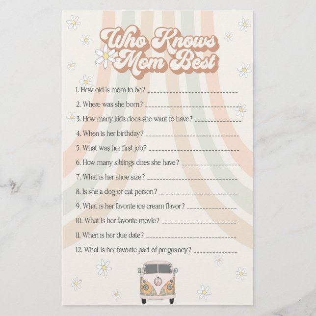 groovy retro baby shower who knows mom best game  (Front)