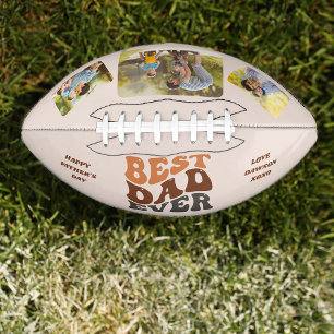 Groovy Retro Best Dad Ever 3 Photo Personalized Football