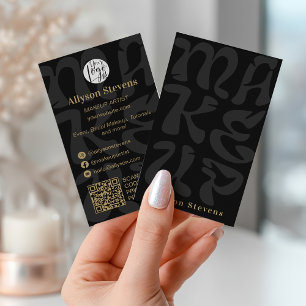 Groovy retro black logo qr code Makeup Business Card