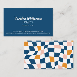 Groovy Retro Blue Abstract Chequerboard Trendy Business Card
