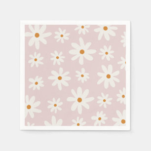 Groovy Retro Blush Pink Daisy Napkin