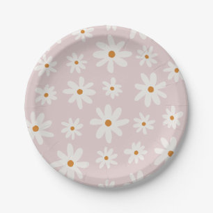Groovy Retro Blush Pink Daisy Paper Plate