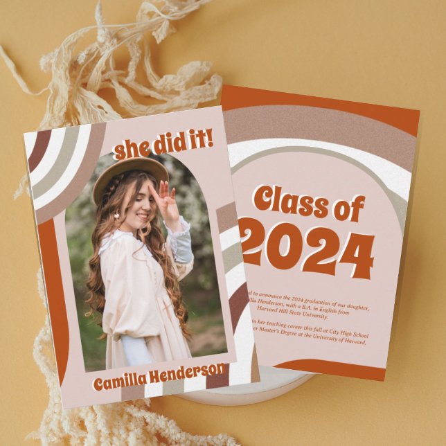 Groovy Retro Boho Arch Photo Graduation Announcement (Creator Uploaded)
