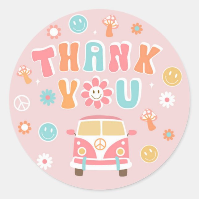 Groovy Retro Boho Birthday Favour Stickers Labels (Front)