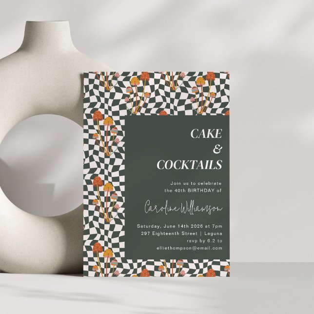 Groovy Retro Boho Chequerboard 40th Birthday Party Invitation (Creator Uploaded)