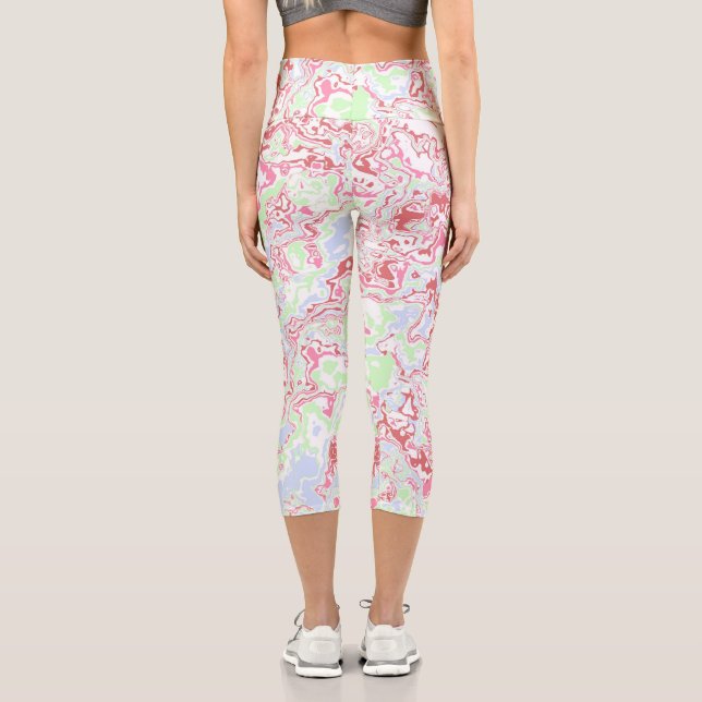 Groovy Retro Boho Eclectic Funky Colourful Marble  Capri Leggings (Back)