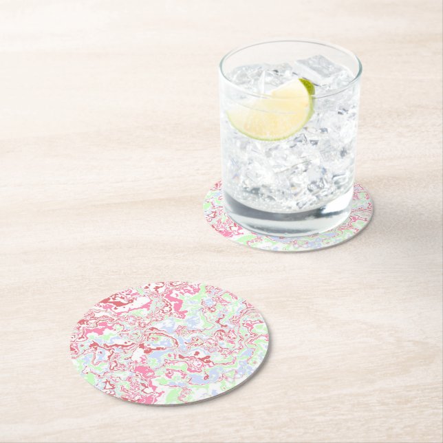 Groovy Retro Boho Eclectic Funky Colourful Marble  Round Paper Coaster (Insitu)