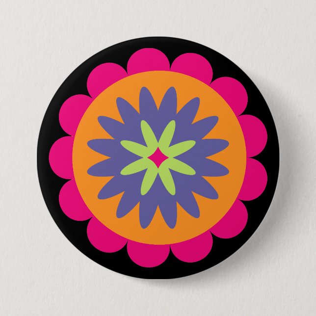 Groovy Retro Botanical Pattern Artwork 3 Inch Round Button (Front)