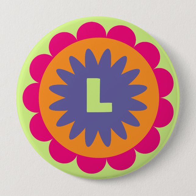 Groovy Retro Botanical Pattern Artwork 4 Inch Round Button (Front)