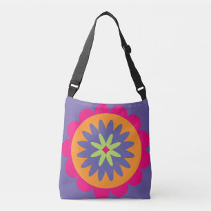 Groovy Retro Botanical Pattern Artwork Crossbody Bag