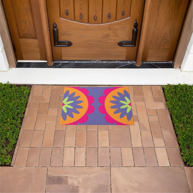 Groovy Retro Botanical Pattern Artwork Doormat (Outdoor)