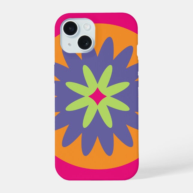 Groovy Retro Botanical Pattern Artwork iPhone 15 Case (Back)