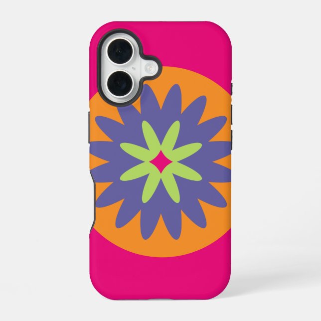 Groovy Retro Botanical Pattern Artwork iPhone 16 Case (Back)