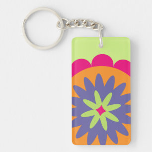 Groovy Retro Botanical Pattern Artwork Keychain