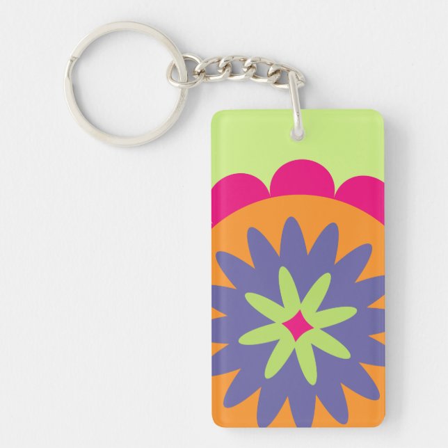 Groovy Retro Botanical Pattern Artwork Keychain (Front)