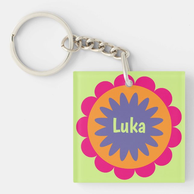 Groovy Retro Botanical Pattern Artwork Keychain (Front)