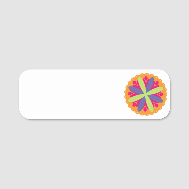 Groovy Retro Botanical Pattern Artwork Name Tag (Front)
