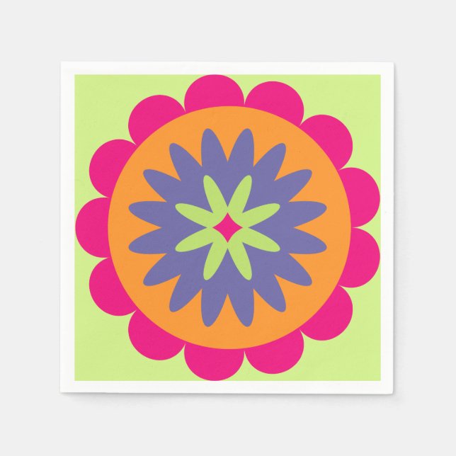 Groovy Retro Botanical Pattern Artwork Napkin (Front)