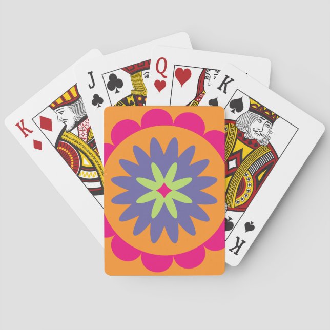 Groovy Retro Botanical Pattern Artwork Playing Cards (Back)