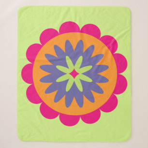 Groovy Retro Botanical Pattern Artwork Sherpa Blanket