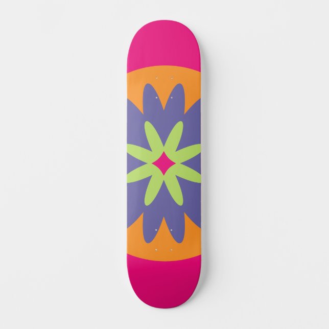 Groovy Retro Botanical Pattern Artwork Skateboard (Front)