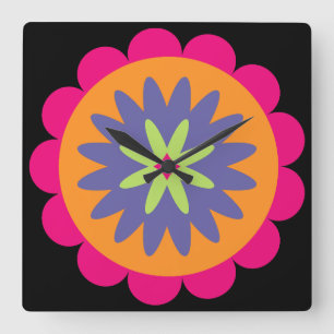 Groovy Retro Botanical Pattern Artwork Square Wall Clock