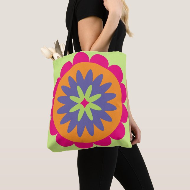 Groovy Retro Botanical Pattern Artwork Tote Bag (Close Up)