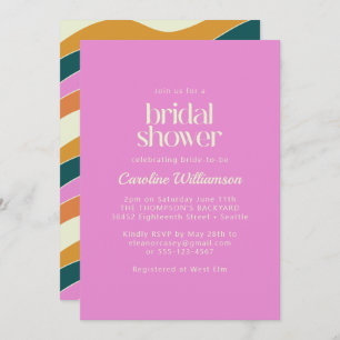 Groovy Retro Bright Pink Wavy Lines Bridal Shower Invitation