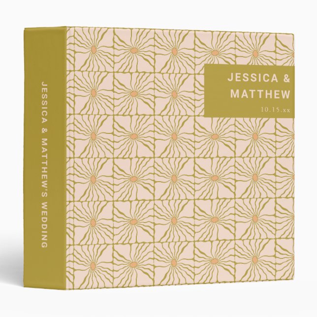 Groovy Retro Chartreuse Botanical Custom Wedding Binder (Front/Spine)