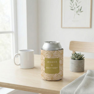 Groovy Retro Chartreuse Botanical Custom Wedding Can Cooler